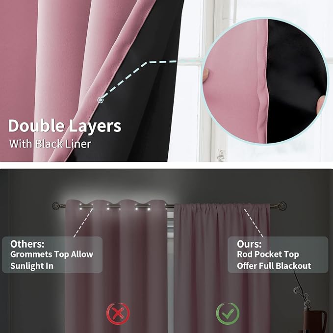 BGment Pink Blackout Curtains for Girls Room 2 Panels Set, Kids Curtains for Baby Nursery Bedroom 84 Inch Length Thermal Insulated Soundproof Full Room Darkening Toddler Room, Each Panel 42 Inch Wide
