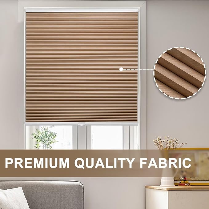 MYshade 1.5-Inch Cellular Cordless Blackout Shades,Thermal Insulating Noise Reducing Waterproof Blinds,Honeycomb Window Treatments for Indoor Light Control (Light Brown-24 W x 48" H)