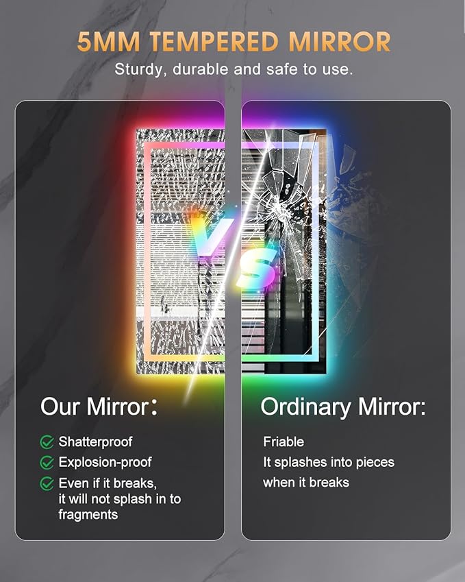 oneup 28x36'' RGB Bathroom Mirror with Lights,RGB Color Changing LED Bathroom Mirror for Wall,Lighted Vanity Mirrors,Dimmable,Anti-Fog,IP54 Waterproof
