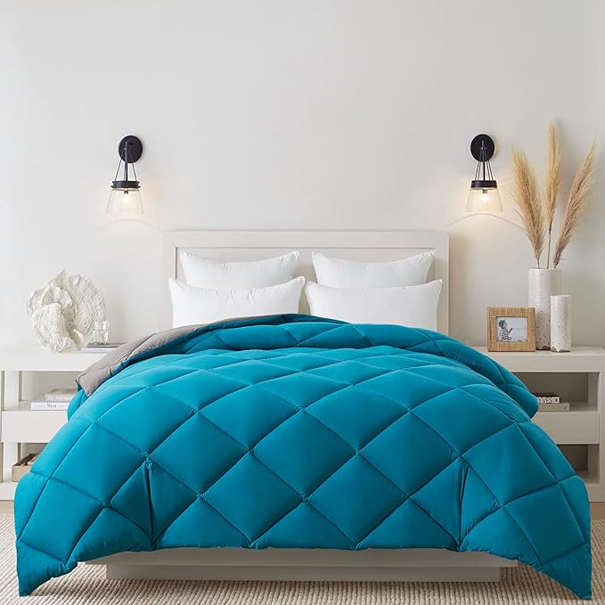 Cosybay Down Alternative Comforter (Algiers Blue/Dark Grey, Twin) - All Season Soft Quilted Twin Size Bed Comforter - Duvet Insert with Corner Tabs - Winter Summer Warm Fluffy, 64x88 inches