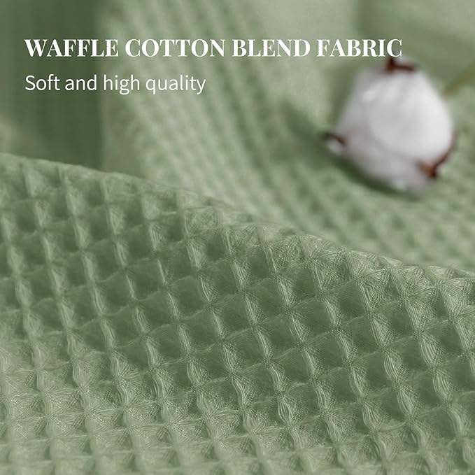 River Dream Sage Green Fabric Shower Curtain Set, Cotton Blend, Waffle Weave, with Snap in Replacement Liner，71 x 74 inches