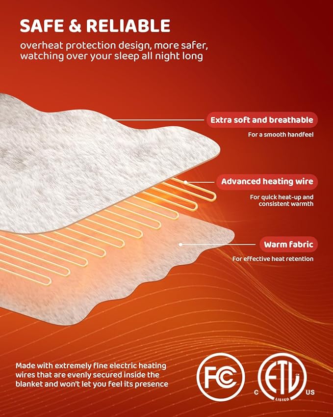 Heated Blanket Electric Blanket Full Size, Super Soft Cozy Upgraded Flannel Heating Blanket with 9 Heating Levels & 1-9 Hours Auto Off, Fast Heating & Overheat Protection, 72" x 84", Blush White