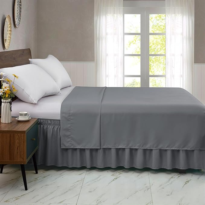 FreshCulture King Bed Skirt, Dust Ruffle for King Size Bed, Easy Fit with 18-Inch Tailored Drop, Elastic Wrap Around Bed Skirt King Size, Hotel Quality Bed Skirts for Adjustable Bed (Dark Grey)