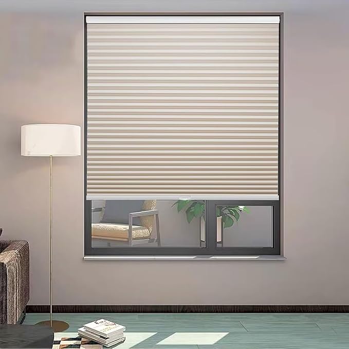 MYshade 1.5-Inch Cellular Cordless Blackout Shades,Thermal Insulating Noise Reducing Waterproof Blinds,Honeycomb Window Treatments for Indoor Light Control (Beige-45 W x 72" H)