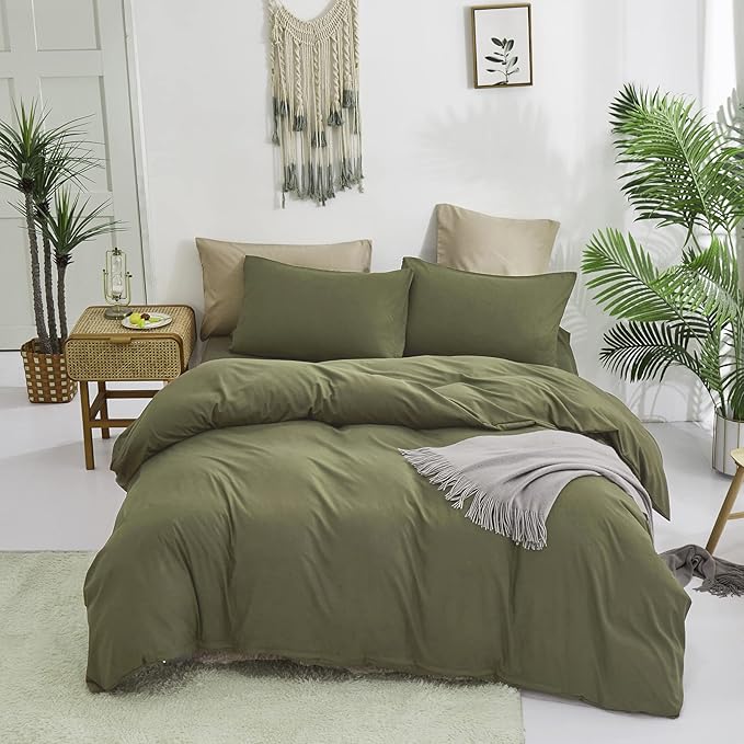 Cottonight Green Comforter Set Full Olive Green Bedding Set Plain Solid Color Blanket Quilts Modern Soft Breathable 3 Piece Classic Comforter Set for Full Bed