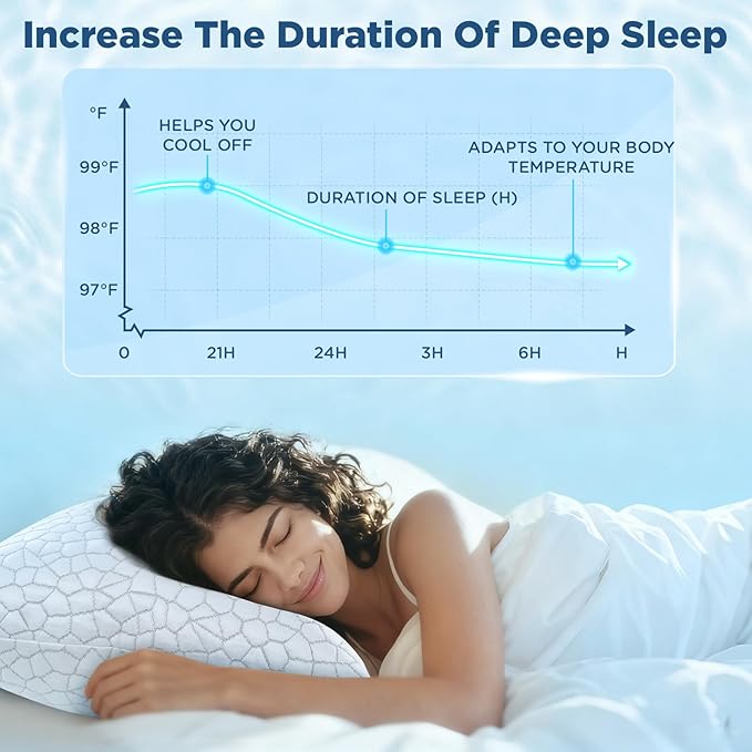 Cooling Bed Pillows for Sleeping 2 Pack Shredded Memory Foam Pillows Standard Size Set of 2, Adjustable Cool Pillow for Side Back Stomach Sleepers Luxury Gel Pillows with Washable Removable Cover