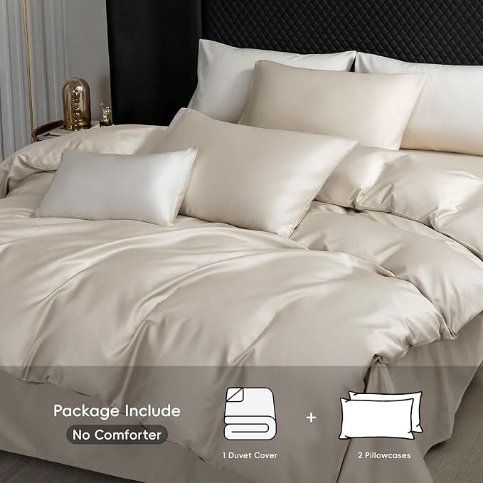 MooMee Duvet Cover Set 100% Extra Long Staple Cotton 600 Thread Count Silky Sateen Smooth Luxury Soft Breathable Durable Hotel Quality Bedding, 3 Pieces (Beige, King 104"x90")