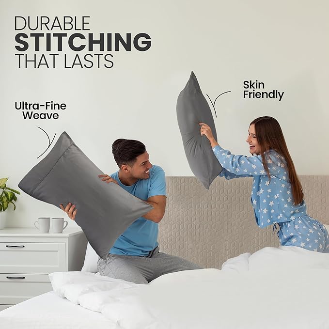 Utopia Bedding Pillow Cases Queen Size 2-Pack – Soft Brushed Microfiber – Envelope Closure – Perfect for Hospitals, Hotels, Guest Rooms – Oeko-TEX Certified, 20x26 Inches (Grey)
