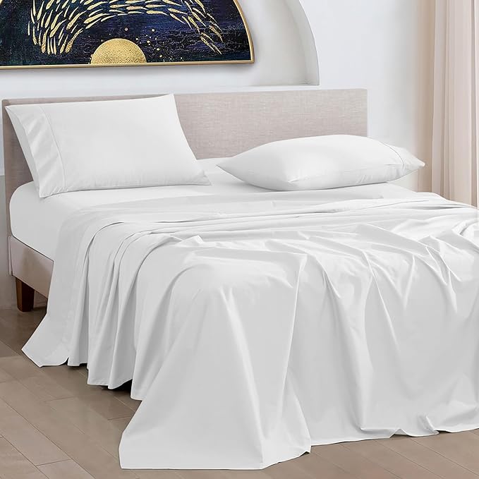 URBANHUT 1000 Thread Count Egyptian Cotton Sheets Twin Size, Long Staple Soft & Breathable, 3 Pc Bed Sheet Sets, Luxury Hotel Sateen Sheets Fits 16" Deep Pocket - White