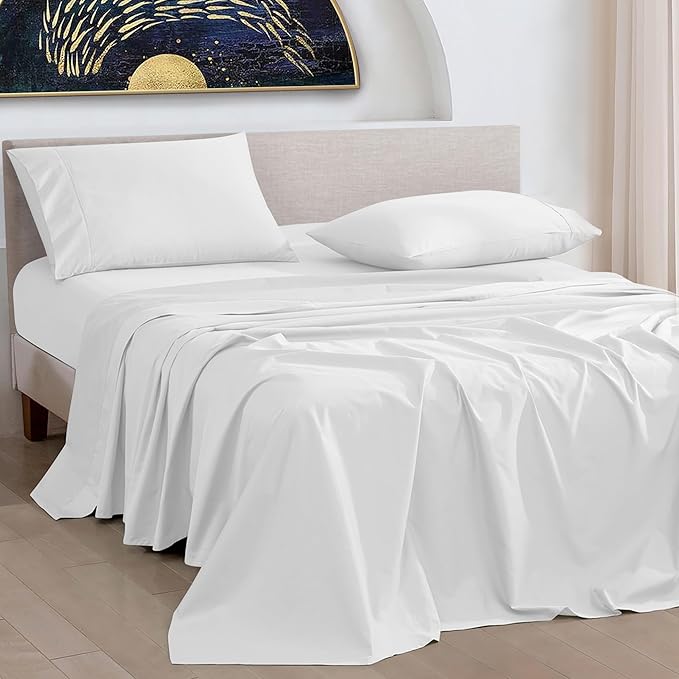 URBANHUT 1000 Thread Count Queen Sheet Set, Egyptian Cotton Sheets Queen Size, Hotel-Style Luxury Bedsheets, Fits up to 16" Deep Pocket Mattress, 4 Pc Soft & Breathable, Sateen Weave - White