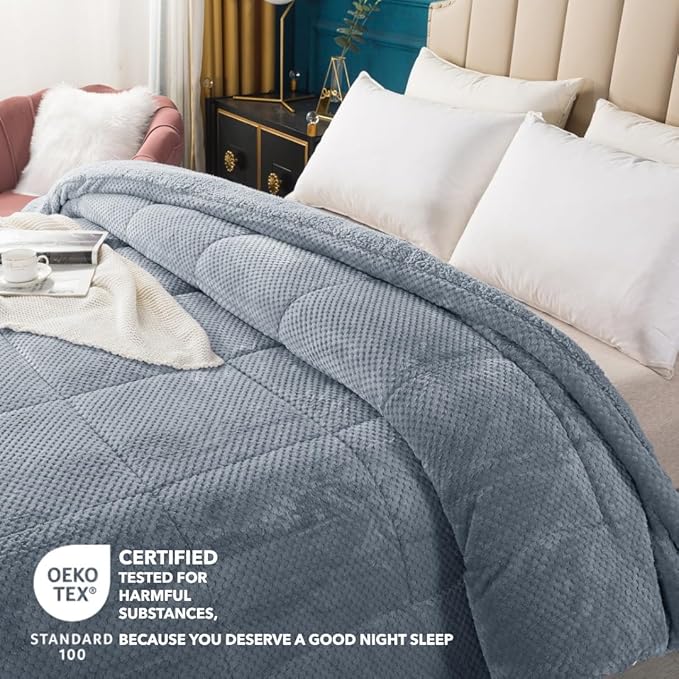 KASENTEX Super Ultra Soft Luxury Plush Sherpa Comforter, Cozy Reversible Faux Fur Machine Washable Bedding, Grey Blue, King Size