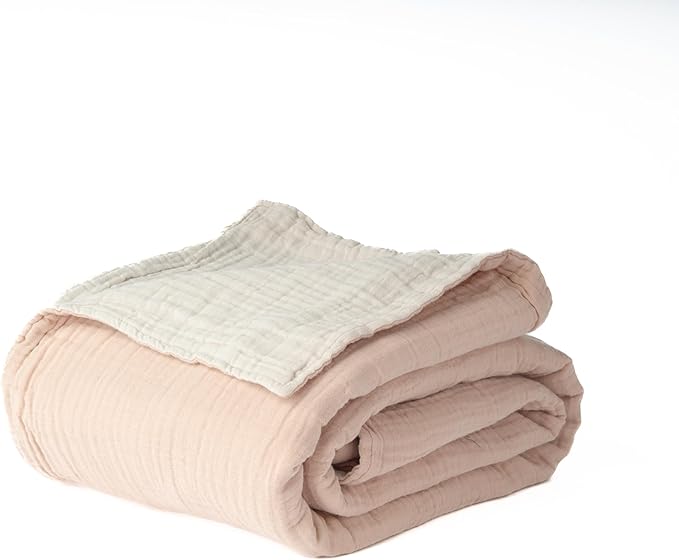 Salt Earth 100% Cotton Muslin Blanket, Gauze Blanket 50"X60" Throw with Tassel 6 Layered, Couch, Bed, Living Room, Home,Lightweight & All Season Blankets & Throws, Skin Friendly (Rose Dust/Moonbeam)