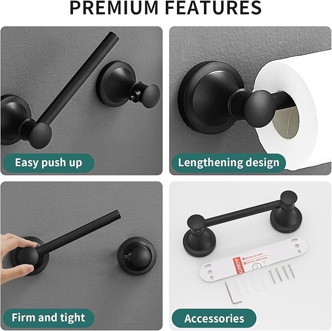 Hoimpro Wall Mounted Rustproof Toilet Tissue Paper Holder Bathroom Accessories Toilet roll Paper Hanger, Black