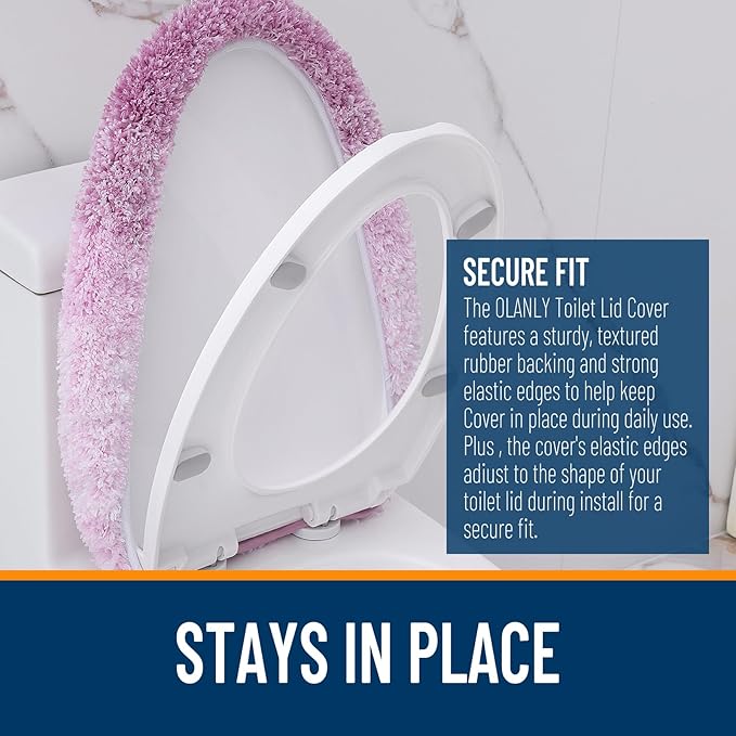 OLANLY Soft Microfiber Bathroom Toilet Lid Cover, Machine Washable Covers, 17.5x15, Stays in Place Rubber Backing, Fits Most Round, Elongated and Oblong Lids, Accessories Decor, Purple
