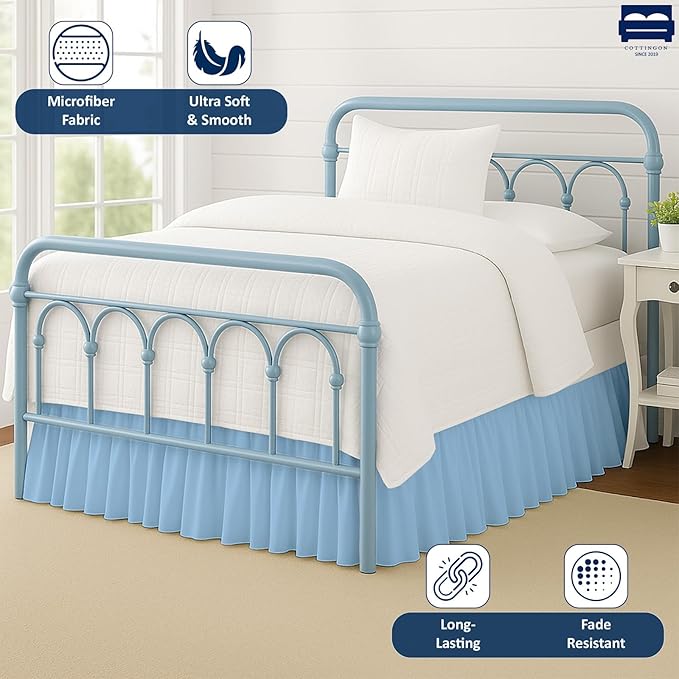 Cottingon Bed Skirt King 15" Drop with Split Corners, 100% Microfiber Soft and Stylish, Dust Ruffle with Platform, Light Blue