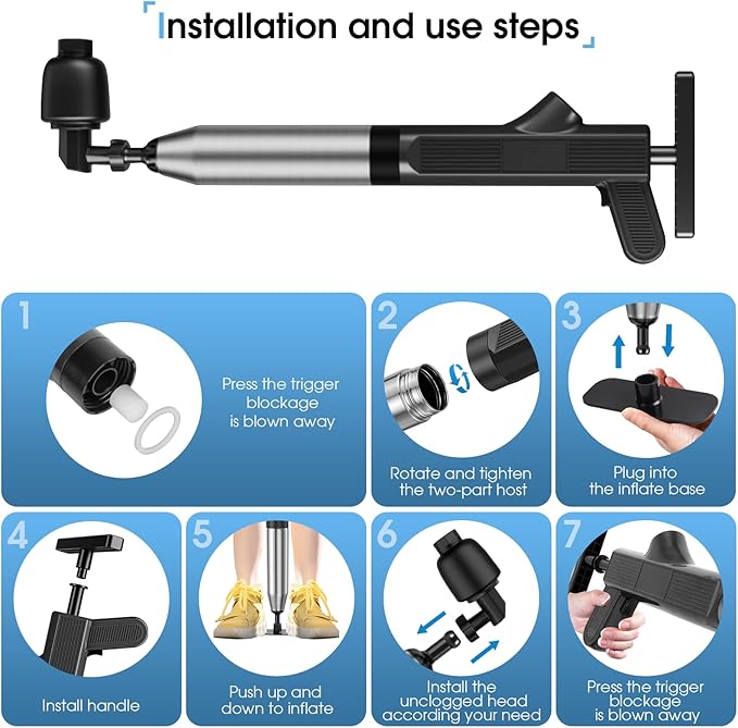 TheElves Toilet Plunger Heavy Duty Pro, Electric High Pressure Toilet Clog Remover Tool, Powerful Bathroom Plunger with Holder for Drain Cleaning - Black