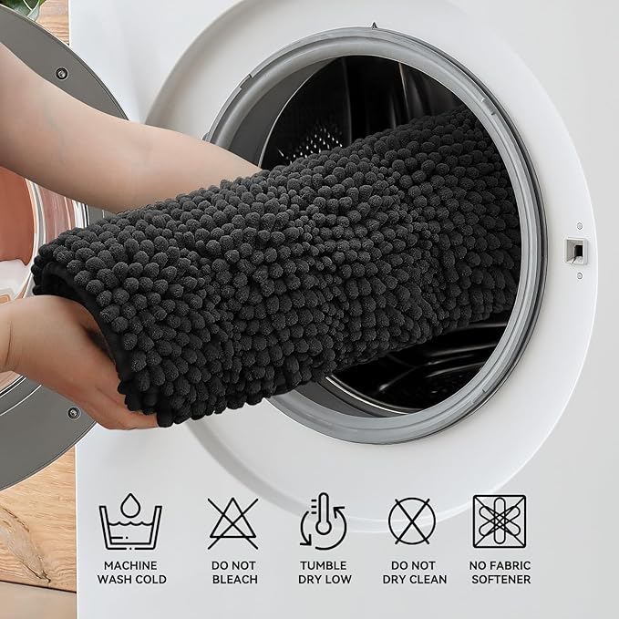 Bcoimo 70"×24" Chenille Bath Mat – Non-Slip with Backing Bath Rug Ultra-Absorbent and Machine Washable Bathroom Mat Quick-Dry Design. Ideal for Bathroom and Tub Areas