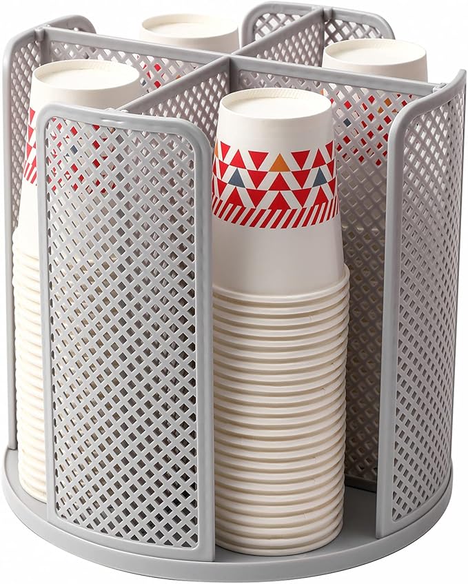 Paper Cup and Lid Holder Plastic Cup Storage Organizer Coffee Cup Dispenser for Countertop, Breakroom, Bathroom, Coffee Station, Bar, Buffet, Kitchen Cabinet - Gray
