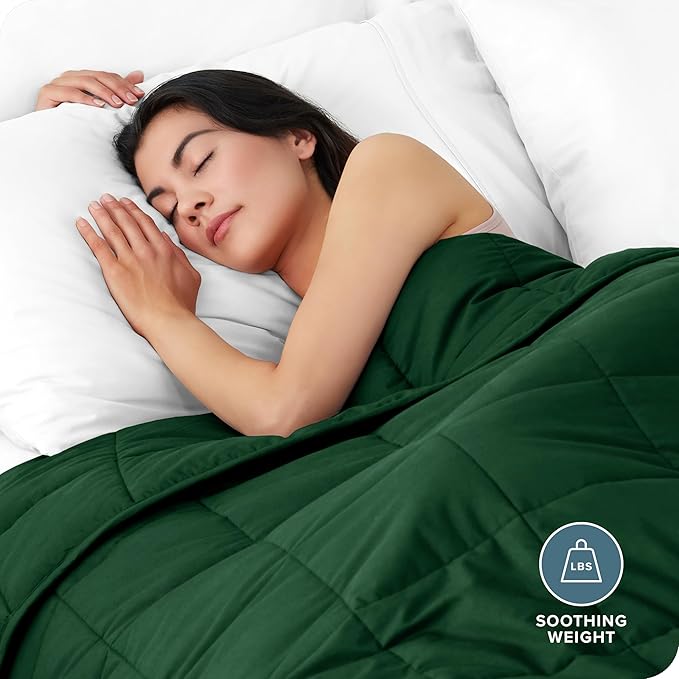 Bare Home Weighted Blanket All-Natural 100% Cotton with Nontoxic Glass Beads 40"x60" 10lbs, Green