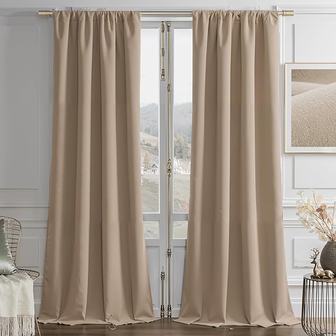 Joydeco Toffee Brown Velvet Curtains 90 Inches 2 Panels, Luxury Thermal Insulated Soft Brown Curtains for Bedroom & Living Room, Room Darkening Velvet Drapes, Rod Pocket (52W x 90L)