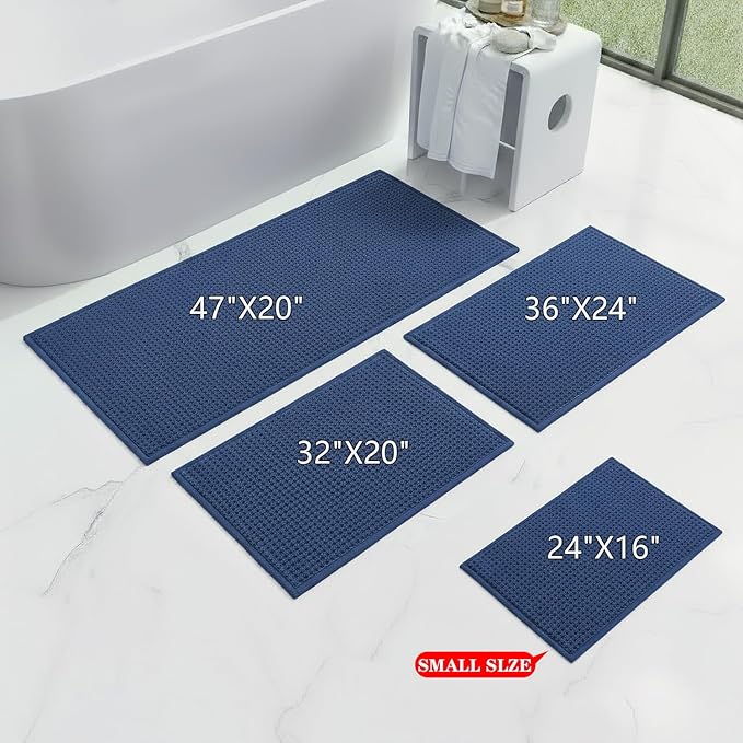 Bathroom Rugs Non Slip Washable, Super Absorbent Thin Bath Mat for Small Quick Dry Low Pile Bathroom Rug, (Navy Blue, 32″x20″)
