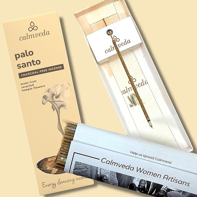 Holy Palo Santo Incense Sticks - 80 Charcoal Free Incense, Made from Upcycled Flowers | Cleansing Incense Sticks Spiritual or Inciensos para Sacar Malas Energias