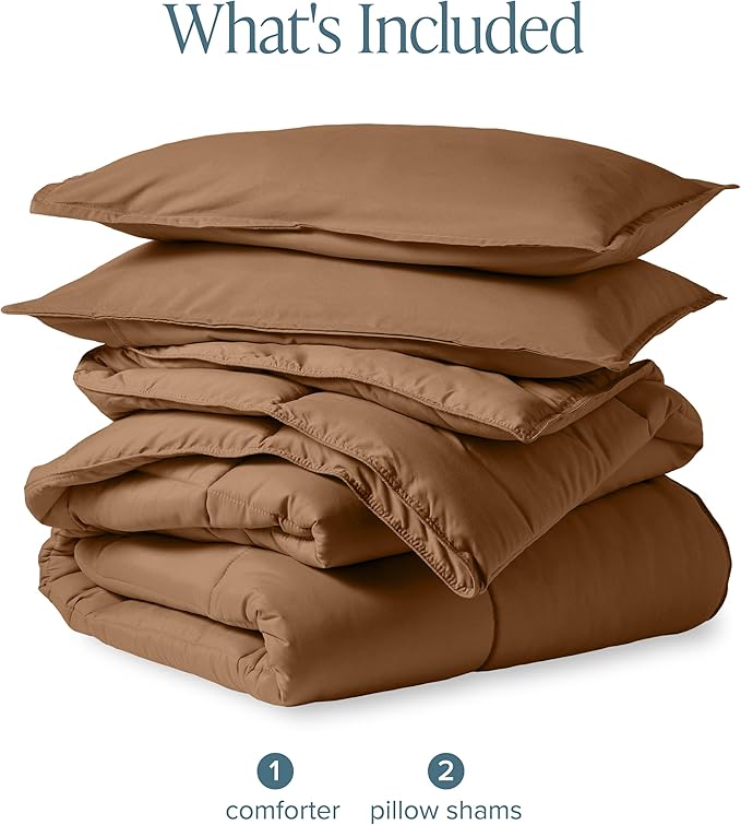 Bare Home Comforter Set - Full Size - Ultra-Soft - Goose Down Alternative - Premium 1800 Series - All Season Warmth (Full, Caramel)