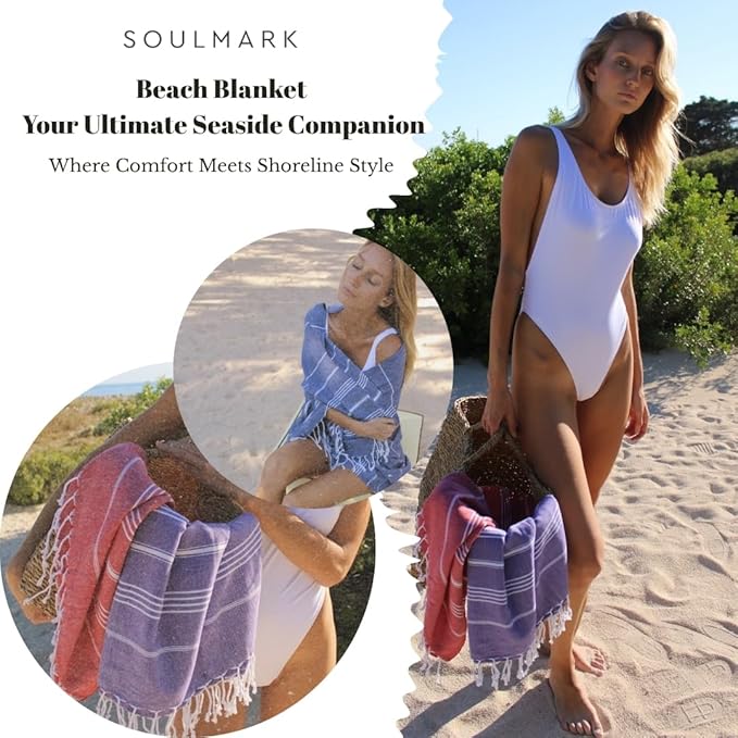 SOULMARK 100% Cotton Turkish Beach Towel with Bag - 38"x71" - 6 Pack - Made in Green & Oeko TEX Certified - Pre-Washed & Sand Free - Quick Dry and Lightweight for Travel - Made in Turkey - Salmon Red