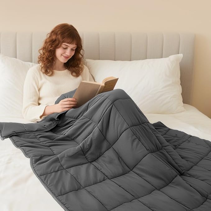 Weighted Blanket for Adults (15 lbs, 48" × 72", Grey) Twin Size Heavy Blanket for 140-160lbs, Breathable Weighted Throw Blanket with Glass Beads for All Season, Washable