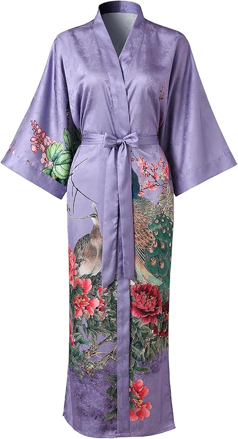 Ledamon Women's Kimono Long Robe - Classic Floral Bathrobe Nightgown