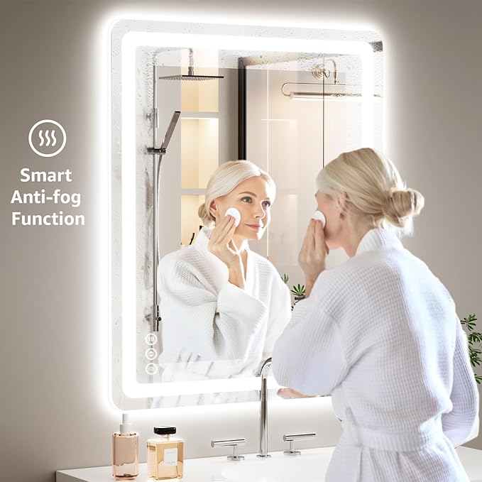 40" x 30" Led Bathroom Mirror with Lights, Anti-Fog & Tri-Color Lighting - Wall Mounted Shaving Mirror with Touch Sensor, Waterproof & Smart LED Vanity Mirror,Tempered Glass, Dimmable Smart Mirror