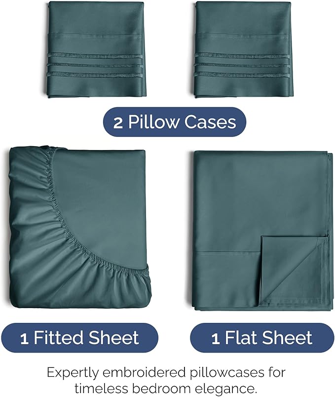 Queen Size 4 Piece Sheet Set - Extra Soft, Breathable & Cooling Sheets - Hotel Luxury Durable Bed Sheets for Women & Men - Deep Pockets, Easy-Fit & Wrinkle-Free Sheets - Deep Teal Oeko-Tex Bed Sheets