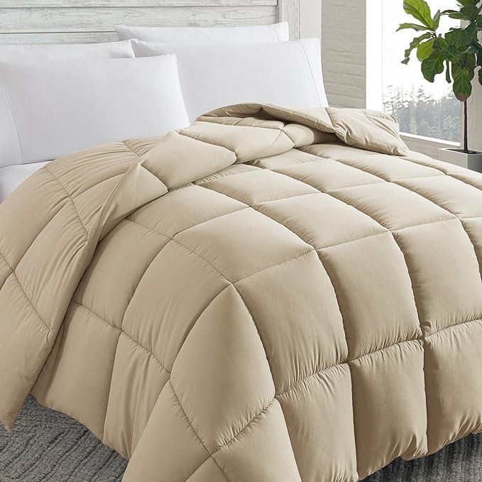 Cosybay Down Alternative Comforter (Beige, King) - All Season Soft Quilted King Size Bed Comforter - Duvet Insert with Corner Tabs -Winter Summer Warm Fluffy, 102x90 inches