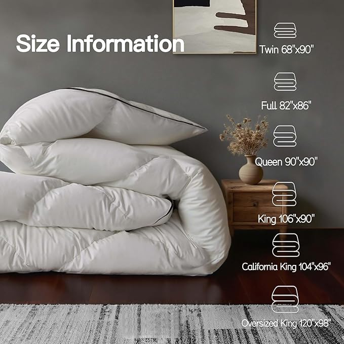 Goose Down Fiber Oversized King Size, 100% Cotton Luxurious Hotel Duvet Insert for All Season, Fluffy and Cozy with 8 Corner Tabs Medium Warmth 120 x 98 Inch White