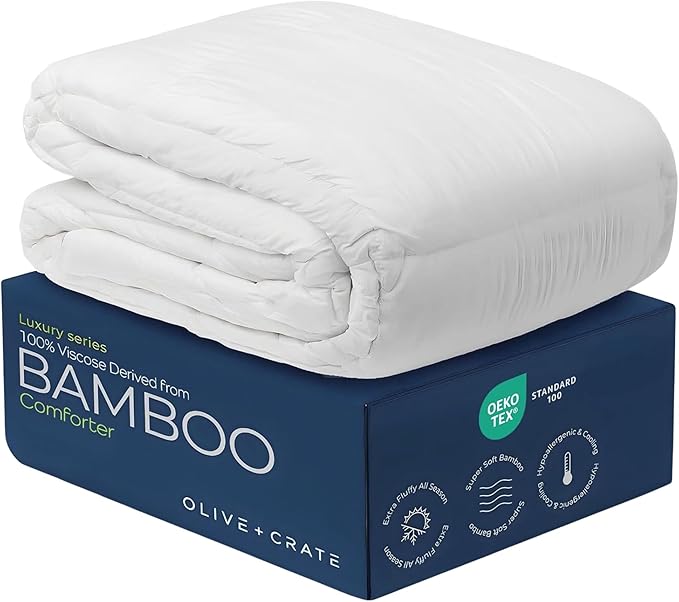 Olive + Crate 100% Viscose Derived from Bamboo - King Size - Hypoallergenic, Cooling & Moisture-Wicking Bedding - All Season Lightweight Plush Design - Organic King Comforter - 102"x90"