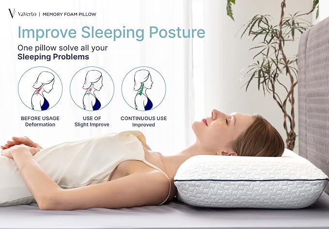 Vaverto Queen Memory Foam Pillow 2-Pack – Cooling Gel-Infused Orthopedic Bed Pillows for Neck and Shoulder Pain Relief, Firm Support Design with Removable Viscose Made from Bamboo Covers – Set of 2