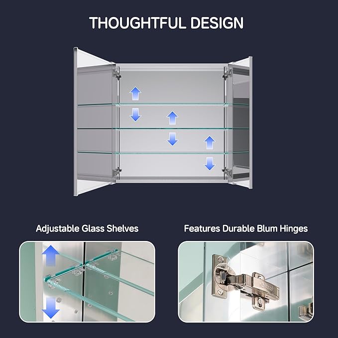 Medicine Cabinet 30" x 30", Bathroom Medicine Cabinet with Mirror, Recessed Medicine Cabinets with Adjustable Shelves, Soft-Closing Door, and Aluminum Alloy Frame - Reverse Installation, Silver