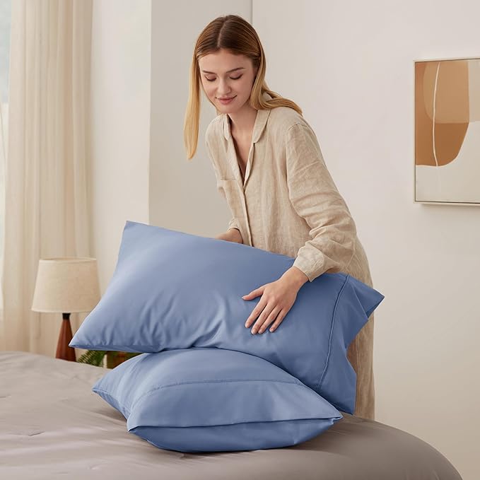 Bedsure Queen Pillow Cases Set of 2 - Slate Blue Brushed Microfiber Pillowcase 2 Pack, Super Soft and Cozy Pillow Case Covers with Envelope Closure, Wrinkle, Fade and Stain Resistant, 20x30 Inches