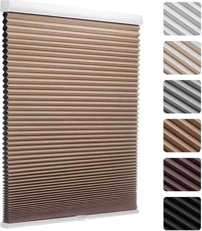 MYshade 1.5-Inch Cellular Cordless Blackout Shades,Thermal Insulating Noise Reducing Waterproof Blinds,Honeycomb Window Treatments for Indoor Light Control (Light Brown-27 W x 48" H)