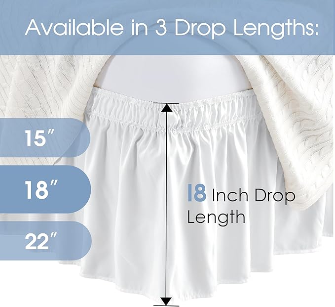 FreshCulture Full Bed Skirt, Elastic Wrap Around Bed Skirt Full Bed, Easy Fit with 18-Inch Tailored Drop, Hotel Quality Dust Ruffle for Full Size Bed, Bed Skirt Full Size (White)