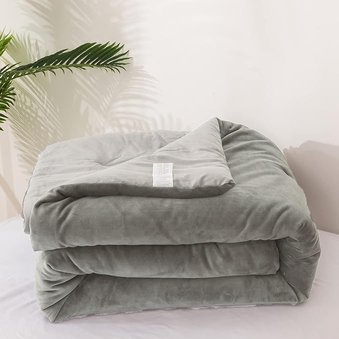 Cottonight Gray Velvet Comforter Set Queen Plush Fluffy Grey Flannel Bedding Comforter Set Full Modern Warm Thick Heavyweight Winter Grey Comforter with 2 Pillowcases for Men Women Hotel Quality