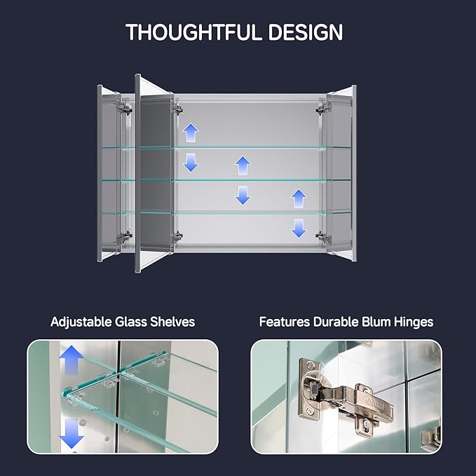 Medicine Cabinet 40" x 30", Bathroom Medicine Cabinet with Mirror, Recessed Medicine Cabinets with Adjustable Shelves, Soft-Closing Door, and Aluminum Alloy Frame - Reverse Installation, Silver