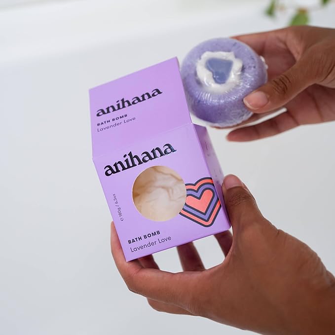 ANIHANA Bath Bombs with Coconut Oil, Paraben Free, Hand-Crafted Luxury Fizzers, Refreshing Lavender Love Scent, 6.3 oz Each, 3 Pack