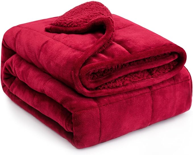 Lofus Weighted Blanket for Adults(15 lbs, 60" x 80"), Queen Size Heavy Blanket Machine Washable, Soft Weighted Blankets for Stress Relief and Sleep Promotion,Burgundy
