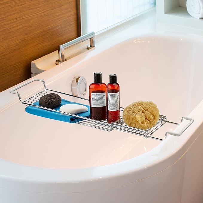 Home Intuition Stainless Steel Expandable Shower Bathtub Tray Over The Clawfoot Tub Bath Caddy