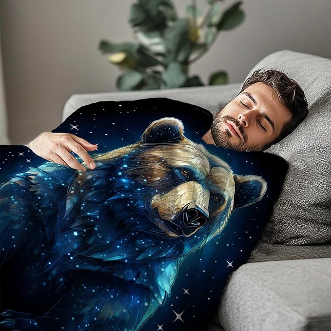 Bear Blanket Throw for Adult, Soft Animal Gifts for Women and Men, 50×60 Inches, Cabin Rustic Lightweight Fleece for Bed and Home Decor, No-Pilling