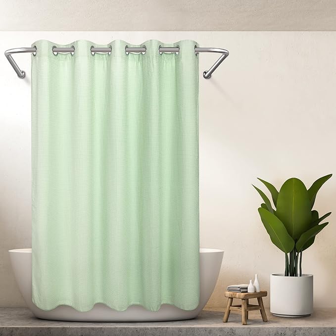 River Dream Hotel Grade No Hooks Needed Shower Curtain with Snap in Liner,Water Repellent, Machine Washable (Green Light, 71"x74"(W/Liner))