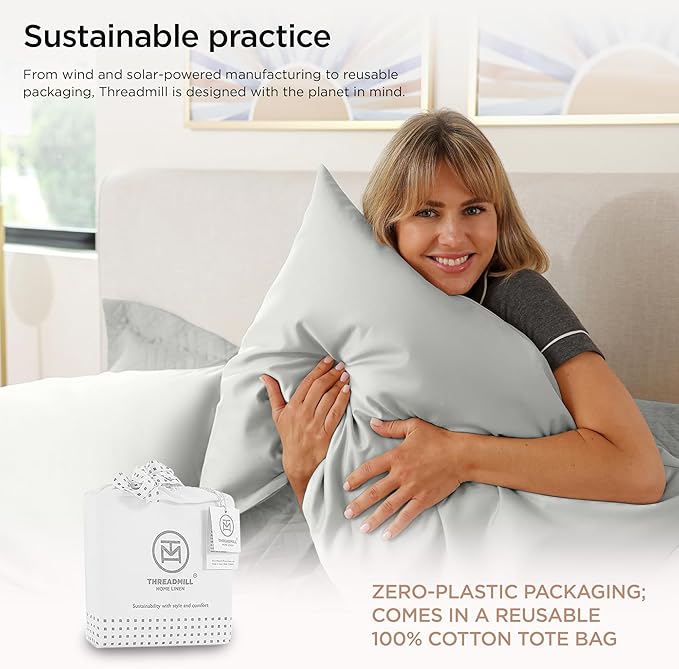 Threadmill Supima Cotton Sheets, 1000 Thread Count Soft 100% Cotton Sheets for Cal King Size Bed, 4 Pc Light Grey Cal King Bed Sheet Set, 5-Star Hotel Quality, Elasticized Deep Pocket Cal King Sheet