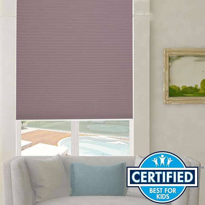 Persilux Custom Size Cellular Shades Cordless Window Blinds Blackout Roller Shades Bottom up UV Protection Single Cell Honeycomb Window Shades for Home, Bedroom and Office Purple