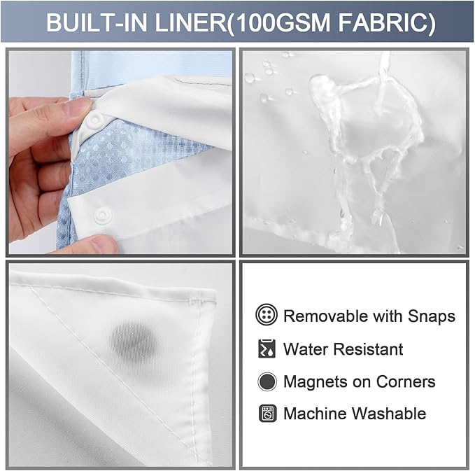 YellyHommy No Hook Shower Curtain with Snap in Liner Set Less Time Waffle Shower Curtain for Bathroom 75" L x 72" W Mist Blue